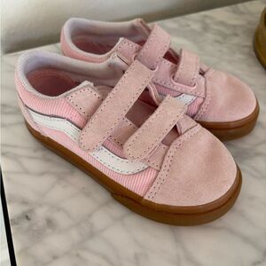 Vans Kids Pink and White Velcro Sneakers